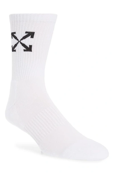 Off-white Arrow Logo Crew Socks In White Black