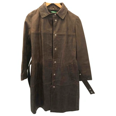 Pre-owned Benetton Leather Coat In Brown
