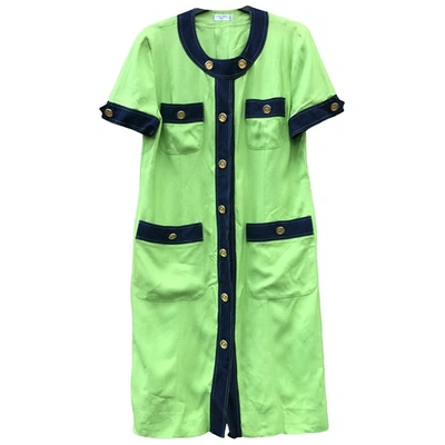 Pre-owned Celine Linen Mid-length Dress In Green