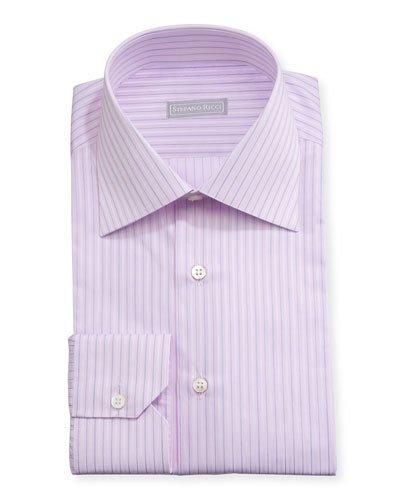 Stefano Ricci Striped Cotton Dress Shirt, Lavender | ModeSens
