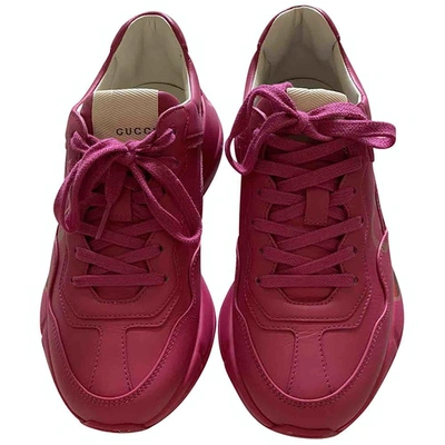 Pre-owned Gucci Rhyton Pink Leather Trainers