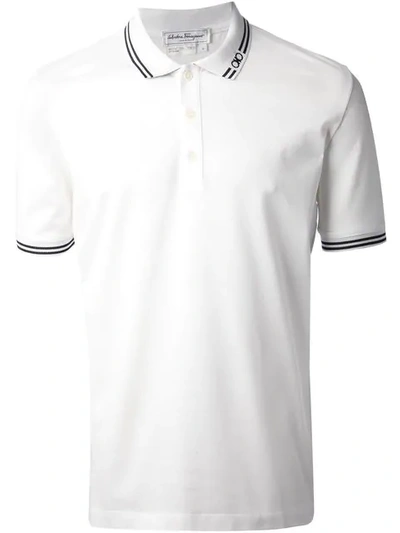 Ferragamo Tipped Cotton-piqué Polo Shirt In White