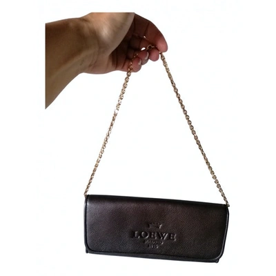 Pre-owned Loewe Gold-plated Leather Clutch Bag In Brown