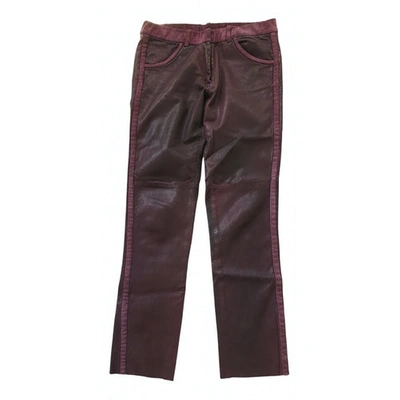 Pre-owned Isabel Marant Leather Slim Pants In Burgundy
