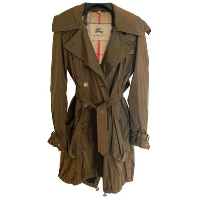 Pre-owned Burberry Khaki Polyester Coat
