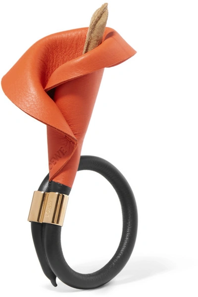 Loewe Calla Gold-tone, Leather And Suede Bracelet In Orange