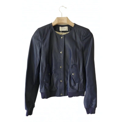 Pre-owned Mauro Grifoni Leather Biker Jacket In Blue
