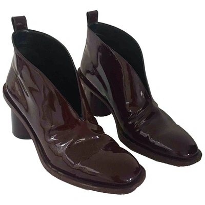 Pre-owned Celine Patent Leather Ankle Boots In Burgundy