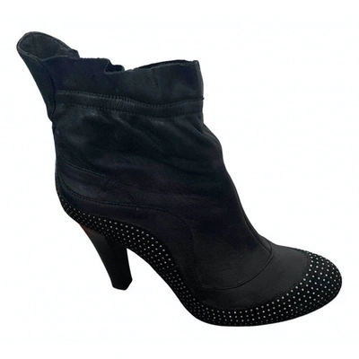 Pre-owned Janet & Janet Leather Ankle Boots In Black