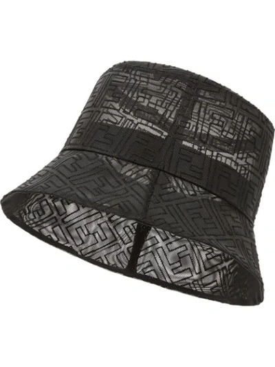 Fendi Logo-embroidered Organza Bucket Hat In Black