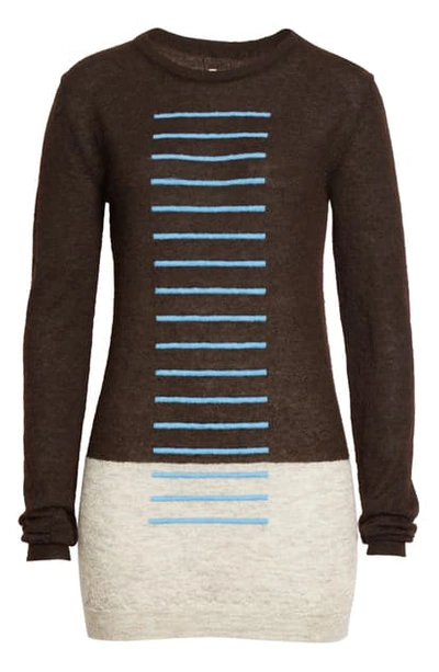 Rick Owens Stripe Colorblock Sweater In Dark Brown