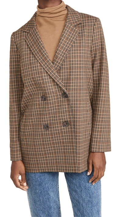 Madewell Caldwell Plaid Double Breasted Blazer In Grove Houndstooth
