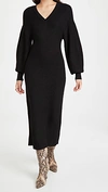 Staud Carnation Long Balloon-sleeve Midi Sweater Dress In Black