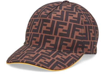 Fendi Men's Ff Canvas Baseball Hat In Brown