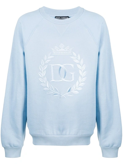 Dolce & Gabbana Jersey Sweatshirt With Dg Embroidery In Azure