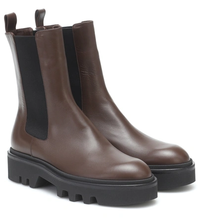 Dries Van Noten Leather Platform Chelsea Boots In Brown