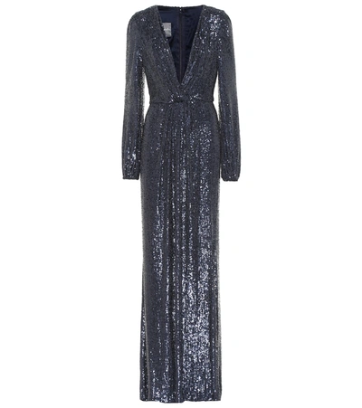 Monique Lhuillier Sequined Gown In Blue