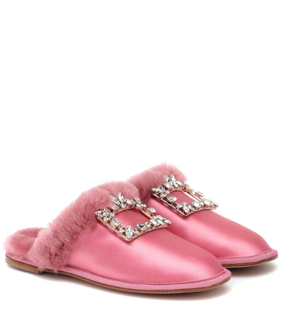 Roger Vivier Hotel Vivier Broche Satin Mule In Pink