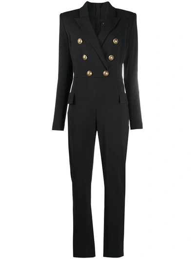Balmain Single-breasted Cotton-blend Crepe Jumpsuit In Black
