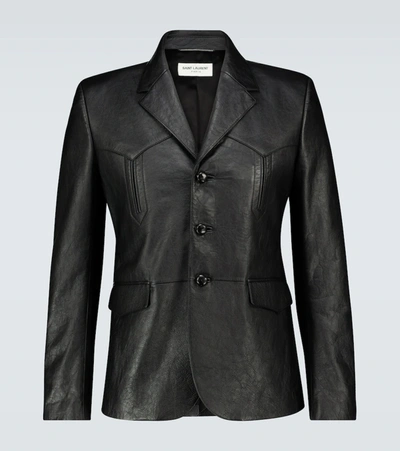 Saint Laurent Slim-fit Leather Jacket In Black