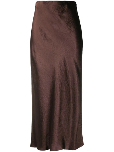 Vince Side Slit Midi Satin Slip Skirt In Brownstone