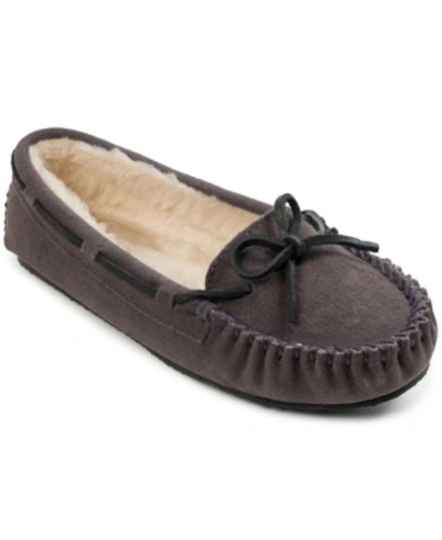 Minnetonka Women's Cally Wide Faux-fur Moccasins Women's Shoes In Grey