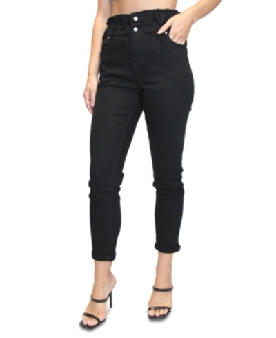 Almost Famous Juniors' Double-roll Paperbag-waist Jeans In Black