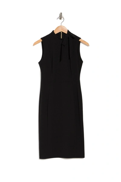 Calvin Klein Scuba-crepe Tie-neck Sheath Dress In Black