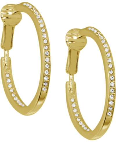 Essentials Cubic Zirconia Medium In & Out Clip-on Hoop Earrings In Gold-plate, 1.18"