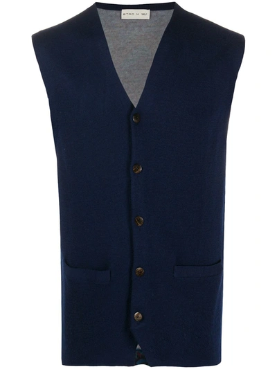 Etro Knitted Paisley Gilet In Blue