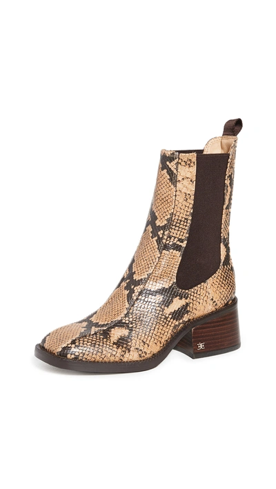 Sam Edelman Women's Dasha Square-toe Snakeskin-embossed Leather Chelsea Boots In Dark Wheat Multi