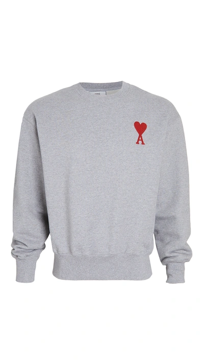 Ami Alexandre Mattiussi Big Heart Crew Neck Sweatshirt In Grey