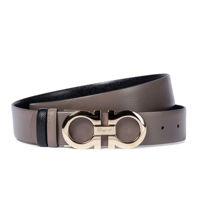 Ferragamo Gancini Reversible Leather Belt In Grey,brown,black