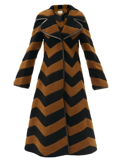 Gucci Chevron-panelled Shearling Coat In Brown
