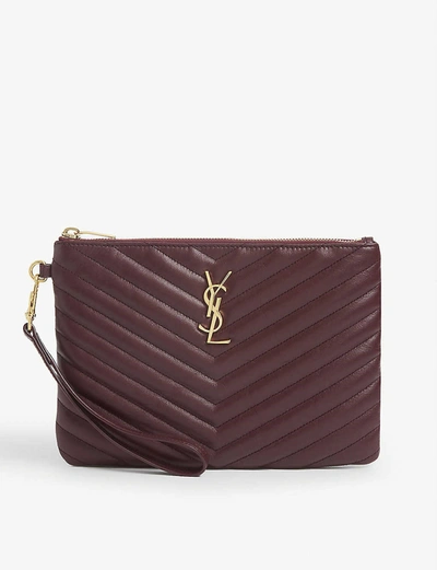 Saint Laurent Monogram Quilted Leather Pouch In Rouge Legion