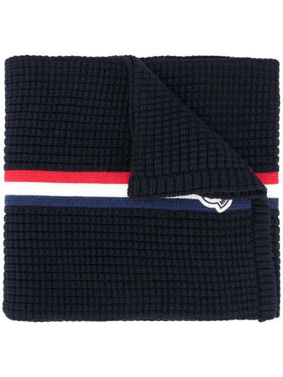 Moncler Web Detail Knitted Scarf In Navy