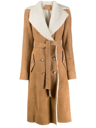 Desa 1972 Shearling-lined Trench Coat In Brown