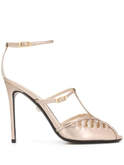 Alevì Metallic High-heeled Sandals In Neutrals