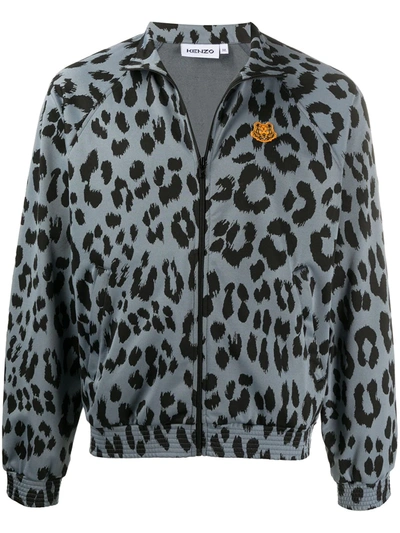Kenzo Guepard Leopard-print Jacquard Track Jacket In Grey