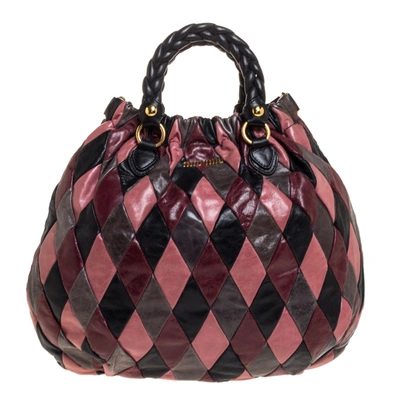 Pre-owned Miu Miu Multicolor Patchwork Leather Harlequin Hobo