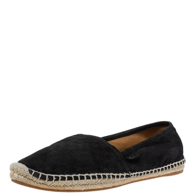 Pre-owned Gucci Black Microssima Suede Pilar Espadrille Flats Size 40