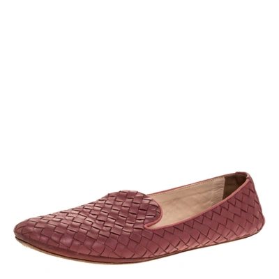 Pre-owned Bottega Veneta Dark Pink Intrecciato Leather Smoking Slippers Size 39