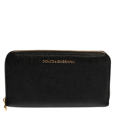 Pre-owned Dolce & Gabbana Black Leather Zip Around Wallet