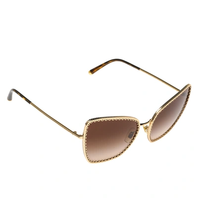 Pre-owned Dolce & Gabbana Gold Tone/ Brown Gradient Dg 2212 Cat Eye Sunglasses