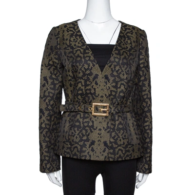 Pre-owned Gucci Black & Beige Python Pattern Cotton & Silk Belted Jacket M