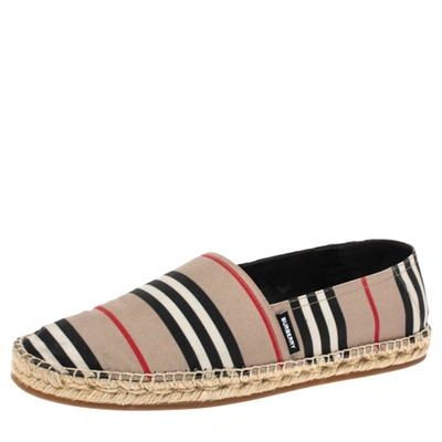 Pre-owned Burberry Beige Icon Stripe Canvas Espadrilles Flats Size 43 In Brown