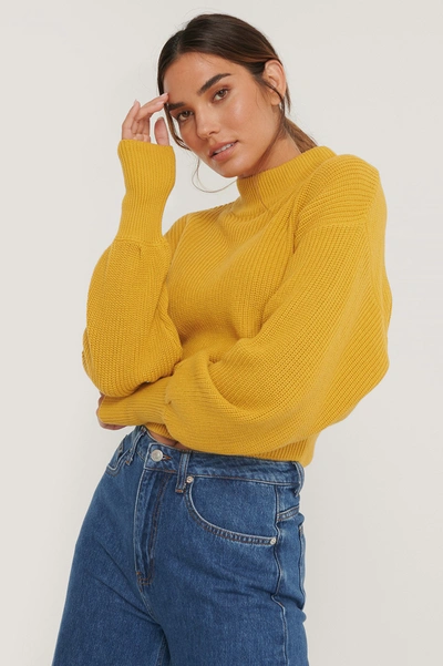 Na-kd Reborn Volume Sleeve High Neck Knitted Sweater - Yellow In Mustard