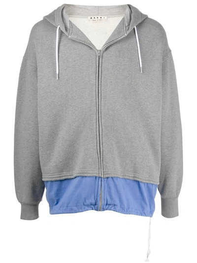 Marni Contrast Zip-up Hoodie In Grey