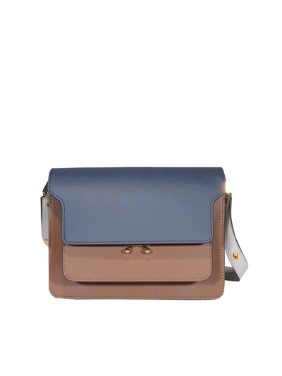 Marni Trunk Leather Bag In Blue Brown And White