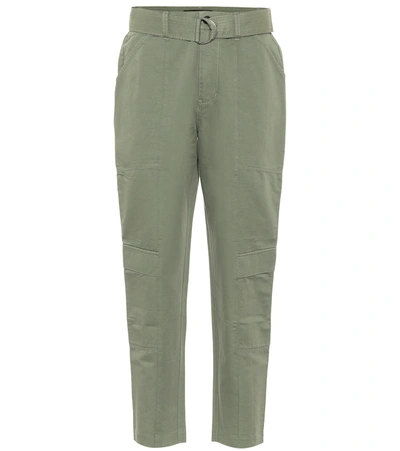 J Brand Athena Cropped Belted Cotton And Linen-blend Tapered Trousers In Multi